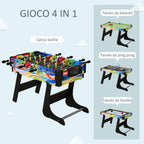4 in 1 Folding Game Table for Foosball, Billiards, Air Hockey and Ping Pong, in MDF and Plastic