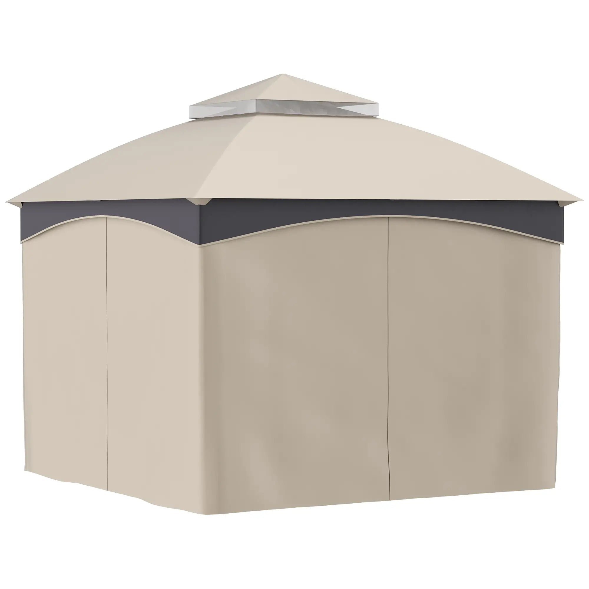3x3m Steel Garden Gazebo with Double Roof and Curtains, Beige and Grey - Borge' Group Limited