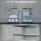 4-Tier Kitchen Shelf with 10 Adjustable Heights, Stainless Steel, 91 x 40 x 108 cm, Silver