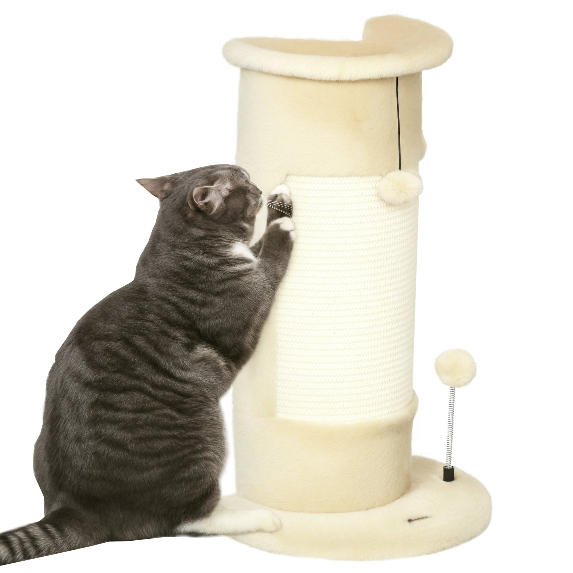 Cat Scratching Post for Cats up to 5kg with 2 Sisal Balls and Plush, 34x25.5x58cm, Beige