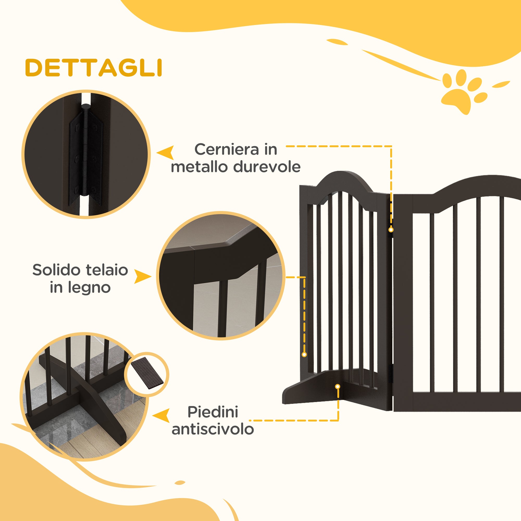 3-Section Folding Wooden Dog Gate, 154.5x29.5x61cm, Coffee