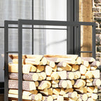 Outdoor and Indoor Firewood Rack with Wheels, Steel Firewood Shed with 0.43m³ Capacity, 120x32x151cm, Black