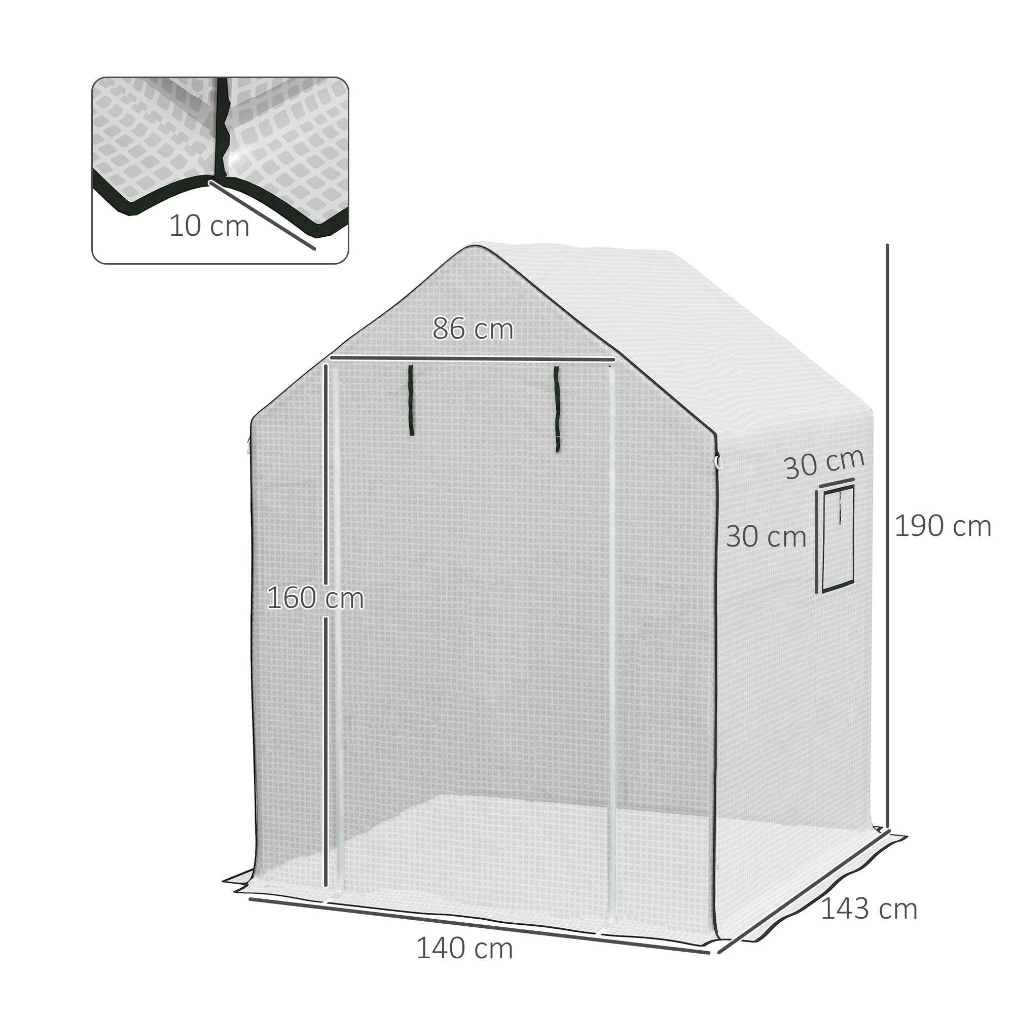 Outsunny PE Garden Greenhouse Cover with Hinged Door and Windows, 140x143x190cm, White
