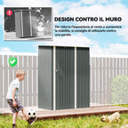 Outsunny Metal Tool Shed with Sloped Roof and Lockable Door, 142x86x189 cm, Light Grey