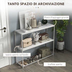 Console Table for Entrance Hall with Open Shelf, in Steel and Chipboard, 100x30x87 cm, White - Borgè