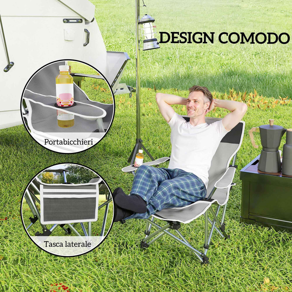 Outsunny Folding Camping Chair with Detachable Footrest, Cup Holder and Side Pocket, 82x100x88 cm, Black