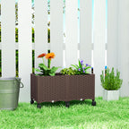 Outsunny 85L Raised Planter with Lockable Wheels, Self-Watering and Drainage Holes, Brown