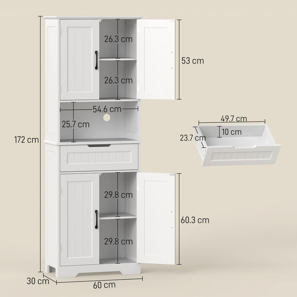 Kitchen Sideboard with 2 Cabinets and Drawer, Open Center Top and Adjustable Shelves, White