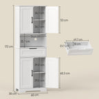 Kitchen Sideboard with 2 Cabinets and Drawer, Open Center Top and Adjustable Shelves, White