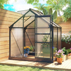 Outsunny Polycarbonate and Aluminum Garden Greenhouse with Sliding Door and Window, 190x132x201 cm, Gray