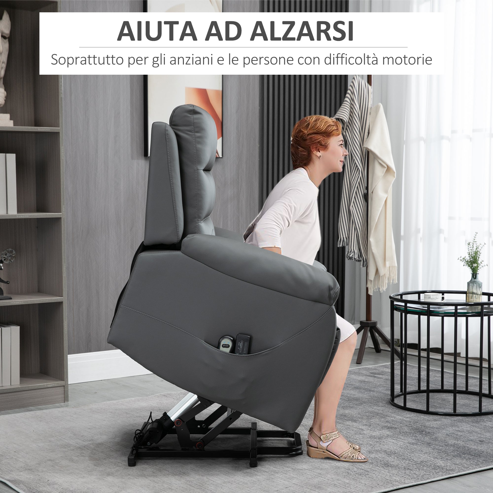 Lift Chair Reclining up to 135° with 8 Massage Points, Remote Control and Footrest, 91x86x101 cm
