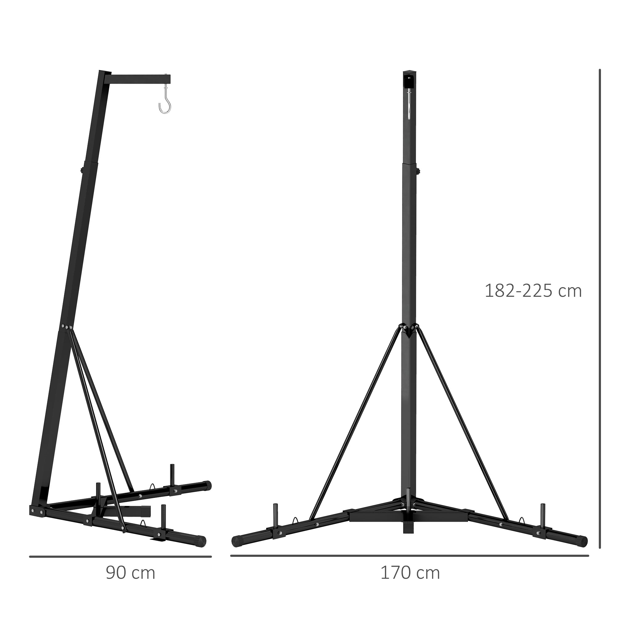 SPORTNOW Height-Adjustable Freestanding Punching Bag Stand with Triangular Base, 170x90x182-225 cm, Black