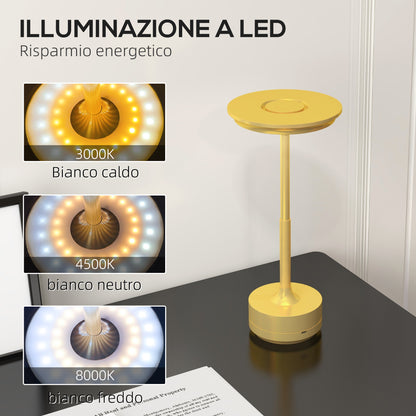 Homcom lamp without touch light LED light 3 shades and rechargeable battery, Ø13x28.5cm, gold - Borgè