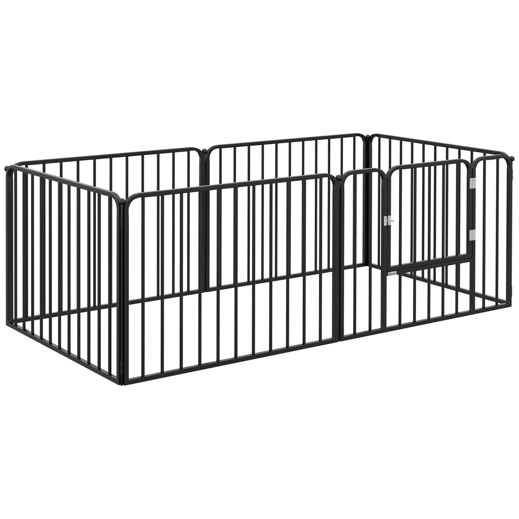 PAWHUT FENCE FOR 6 DOGS with 6 modular and outdoor modular panels, in steel, 164x83x60 cm, black - Borgè