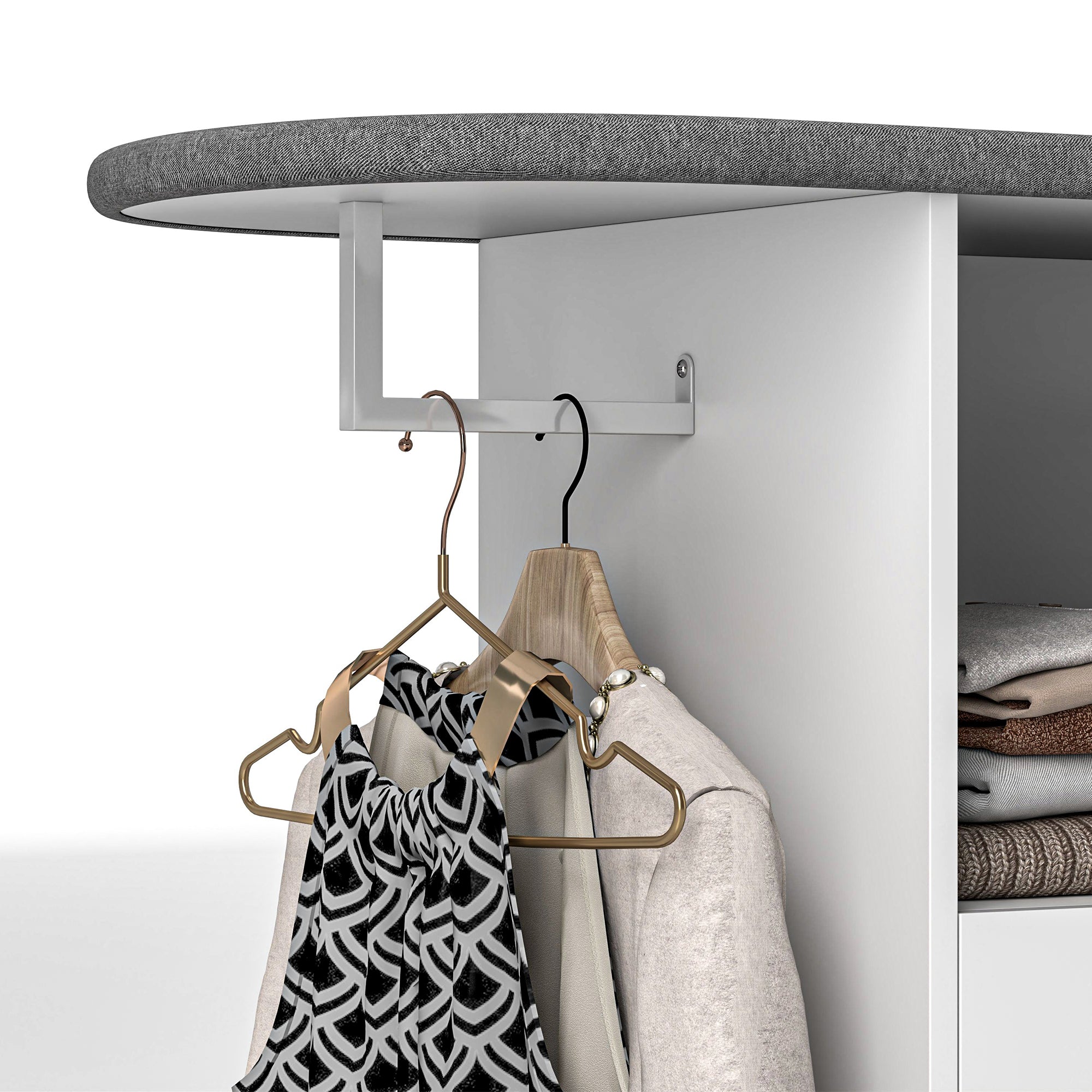 Mobile Ironing Board with 2-Door Cabinet and Open Space, 125x43.5x102.5 cm, White