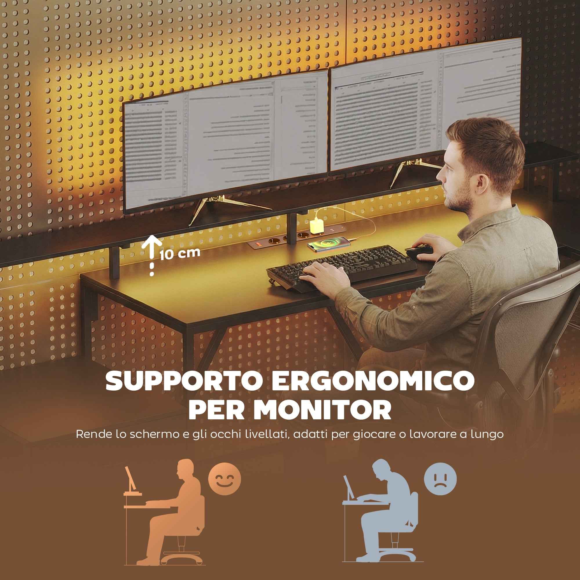 Corner Gaming Desk with Charging Hub, LED Lights and Monitor Stand, Wood and Steel, 192.5x80x86.5 cm, Black