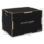 3-Height Plyometric Jump Box in Non-Slip Wood, 76-61-51cm, Black