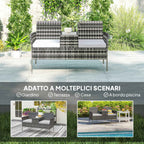 Outsunny 2-Seater Outdoor Bench with Coffee Table, Steel and PE Rattan, 137x59x82 cm, Grey