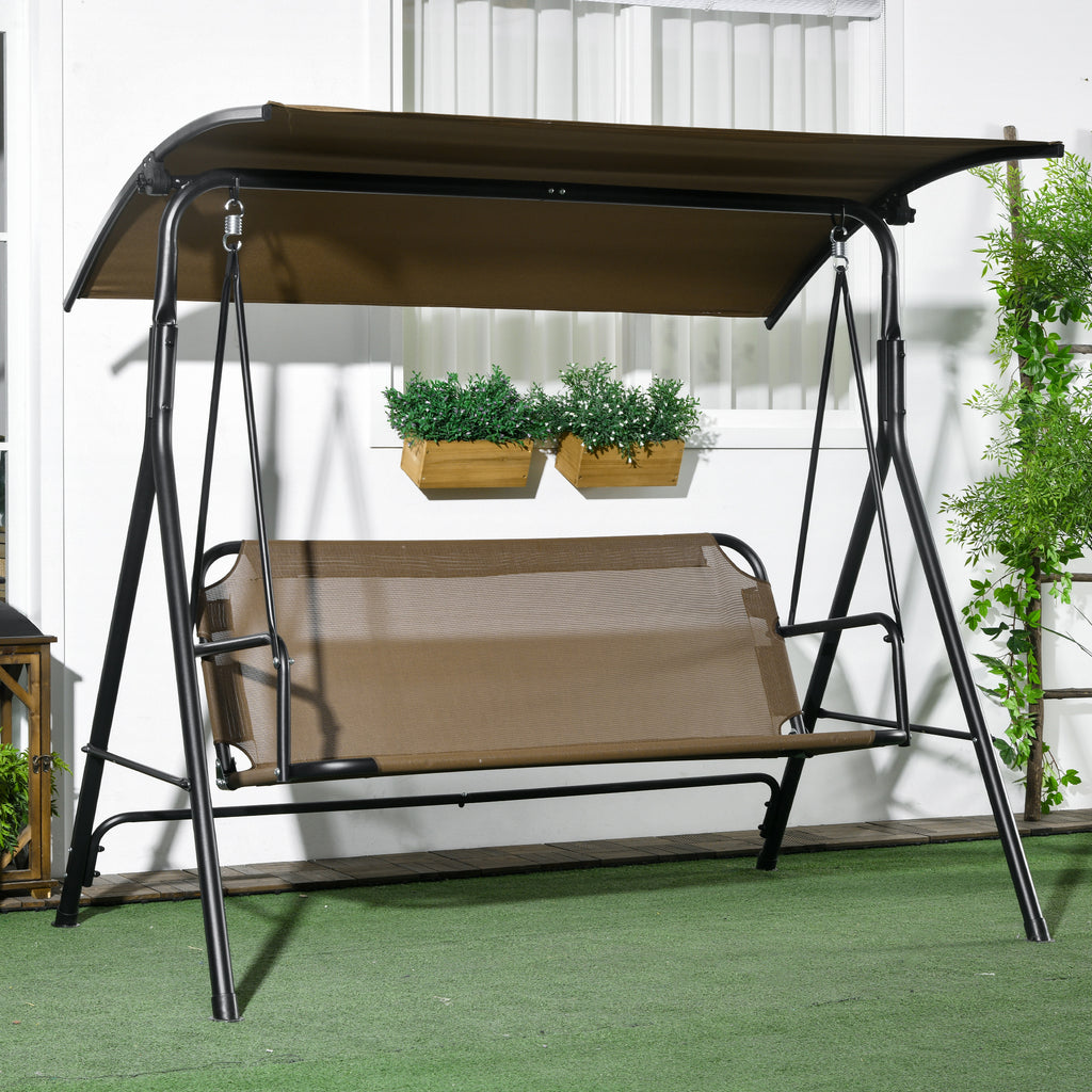 3 Seater Garden Swing with Adjustable Cover, Steel and Polyester, 172x110x153 cm, Brown and Grey