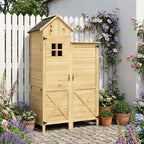 Outsunny 2-Zone Tool Shed with Adjustable Shelves and Window, Fir Wood, 106x57x167 cm, Wood Color