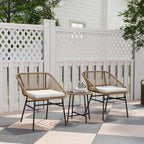 3 Piece PE Rattan and Steel Garden Set with 2 Chairs with Cushions and Round Table, Multicolor