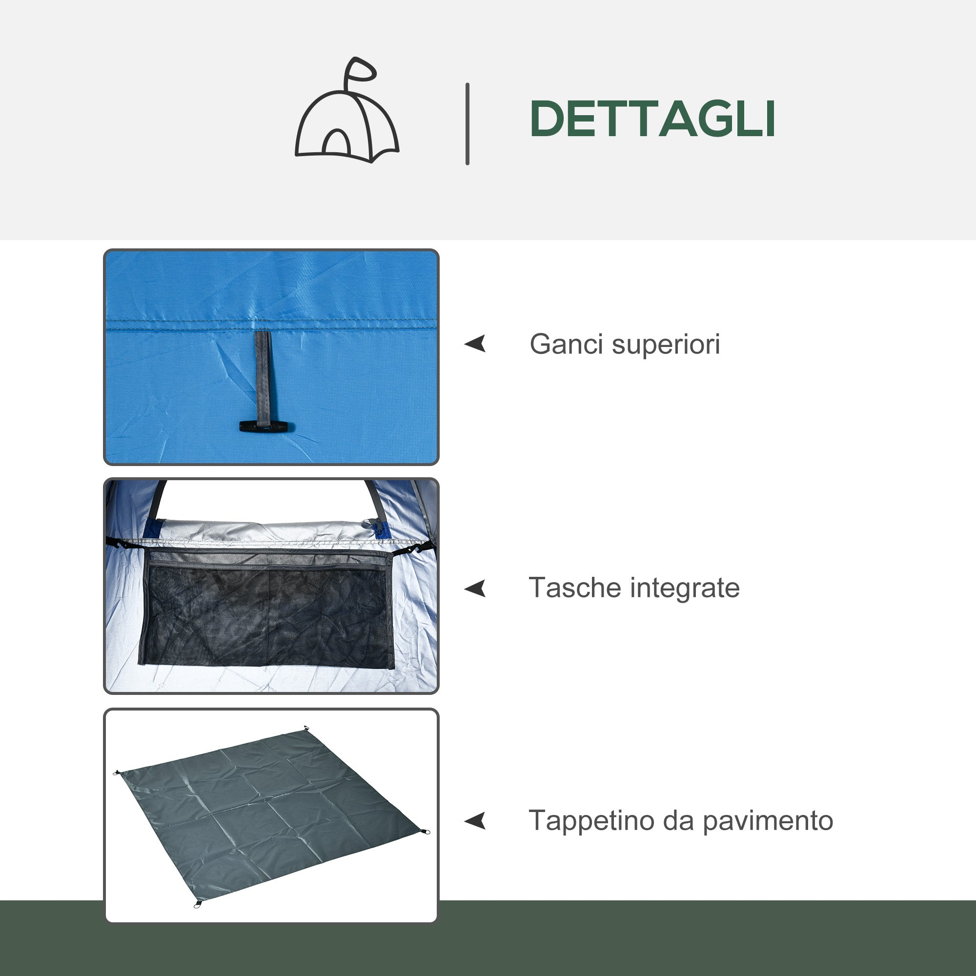 Camping and Beach Shower Tent with Zipper Door and Transport Bag, 126x124x189 cm, Blue