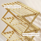5-Tier Folding Shoe Rack, Ready-to-Use, Bamboo, 60x29x88 cm, Wood Color