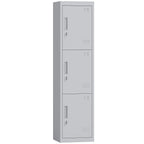 3-Door Steel Office Cabinet with Lock and 2 Keys, 45x38x180cm, Light Grey