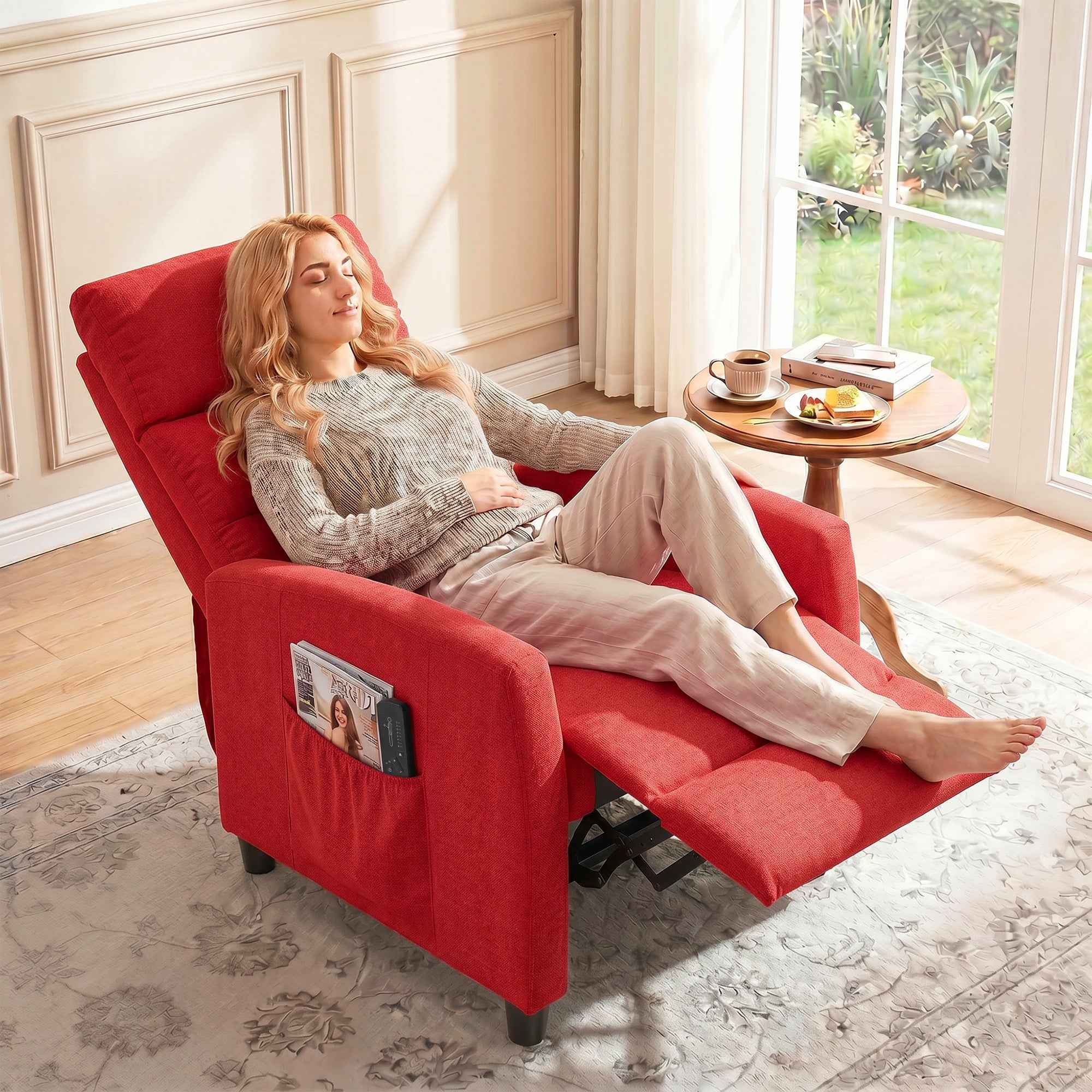 HOMCOM 160° Reclining Massage Chair with Footrest and Remote Control, 66x91x108 cm, in Wine Red Chenille