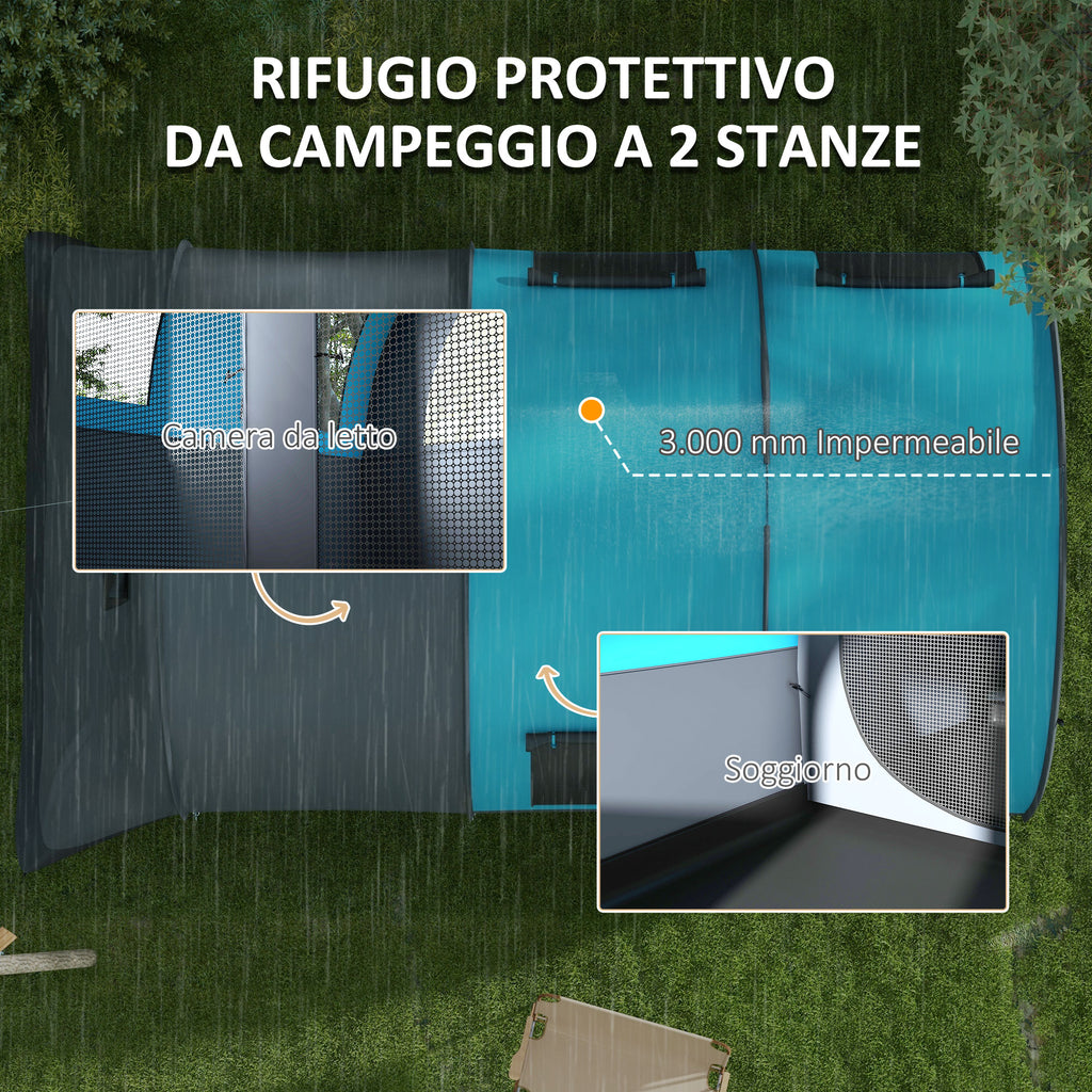 Outsunny Waterproof 5-Person Camping Tent with Night and Day Area, in Polyester, 480x260x200 cm, Gray and Blue - Borgè