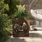 Outsunny Wooden Wood Fioriera at 2 levels with 3 vases and Country -style wagon wheels, 64x54x60cm - Borgè