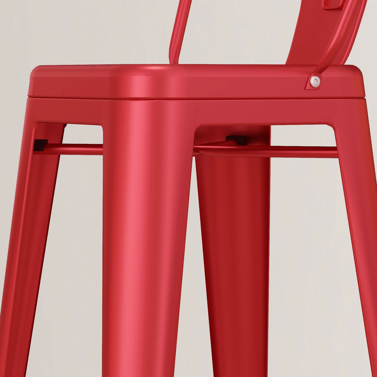 Set of 2 Industrial Bar Stools with Removable Backrest and Footrest, in Metal, 44x49x116 cm, Red