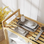 Laundry Basket with 2 Pull-Out Bags, Bamboo Handles and Shelf, 70x36x70 cm, White