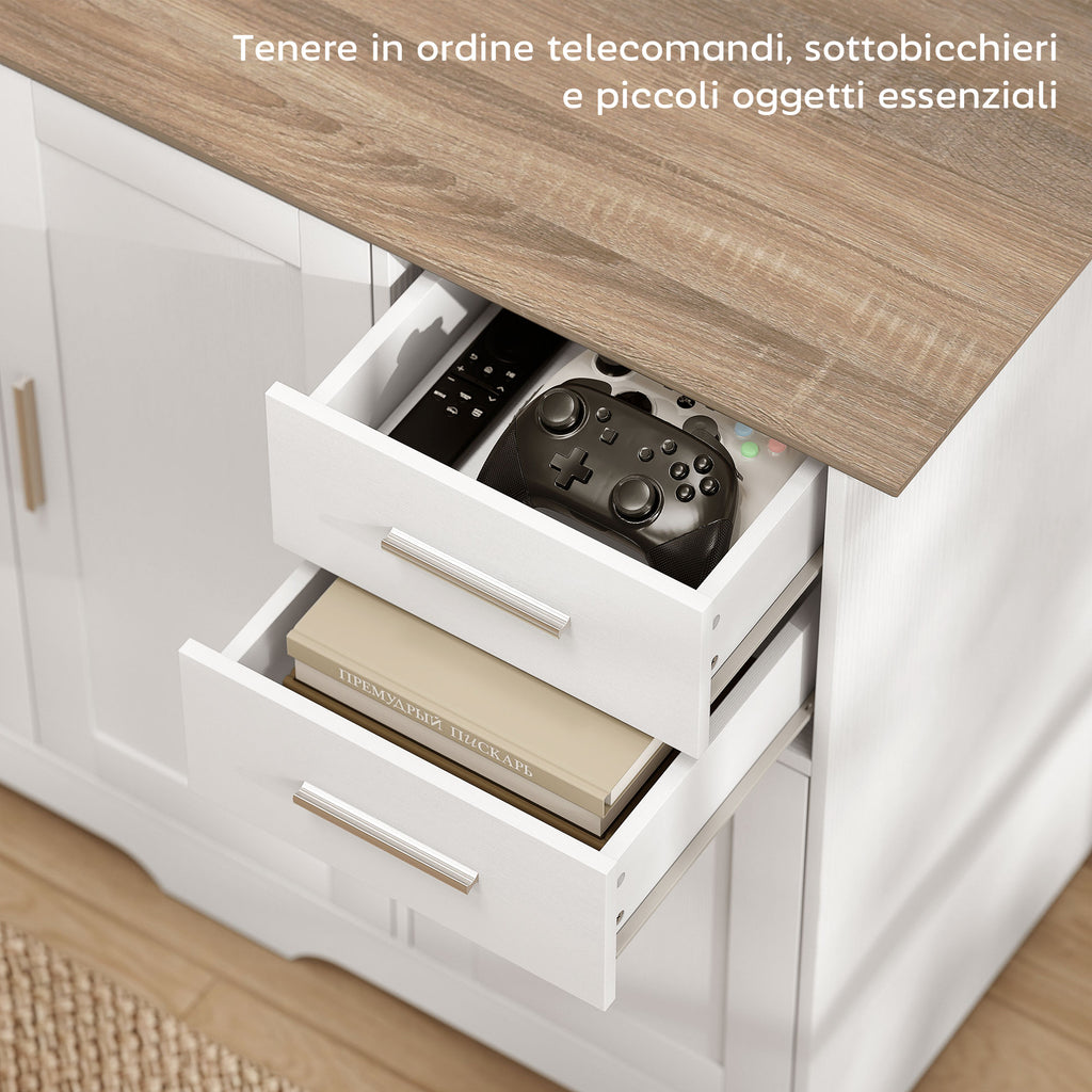 Modern Wooden Sideboard with 2 Drawers and 2 Cabinets, 100x40x78 cm, White and Wood Color