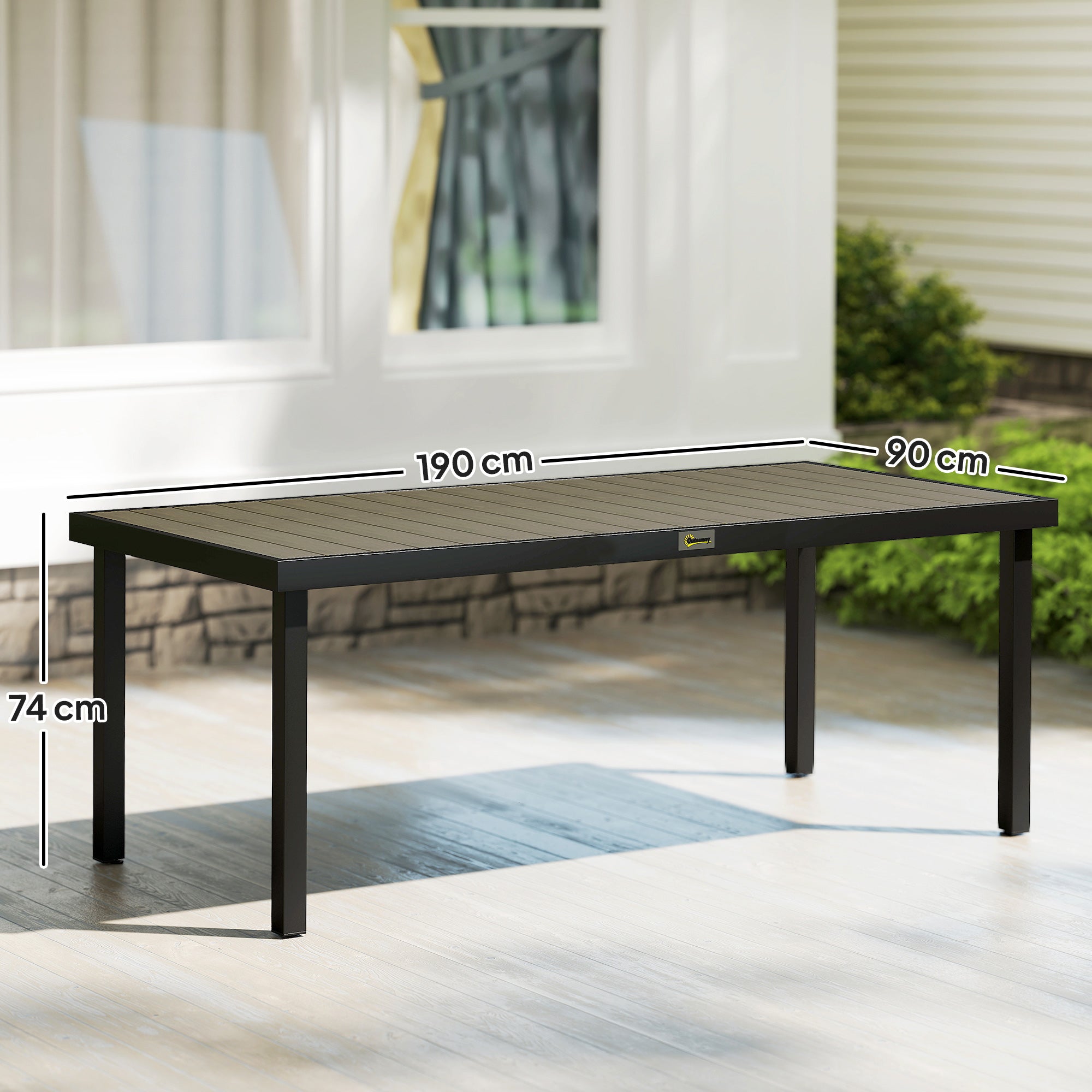 8-Seater Garden Dining Table in Aluminum and Plastic, Dark Wood and Black