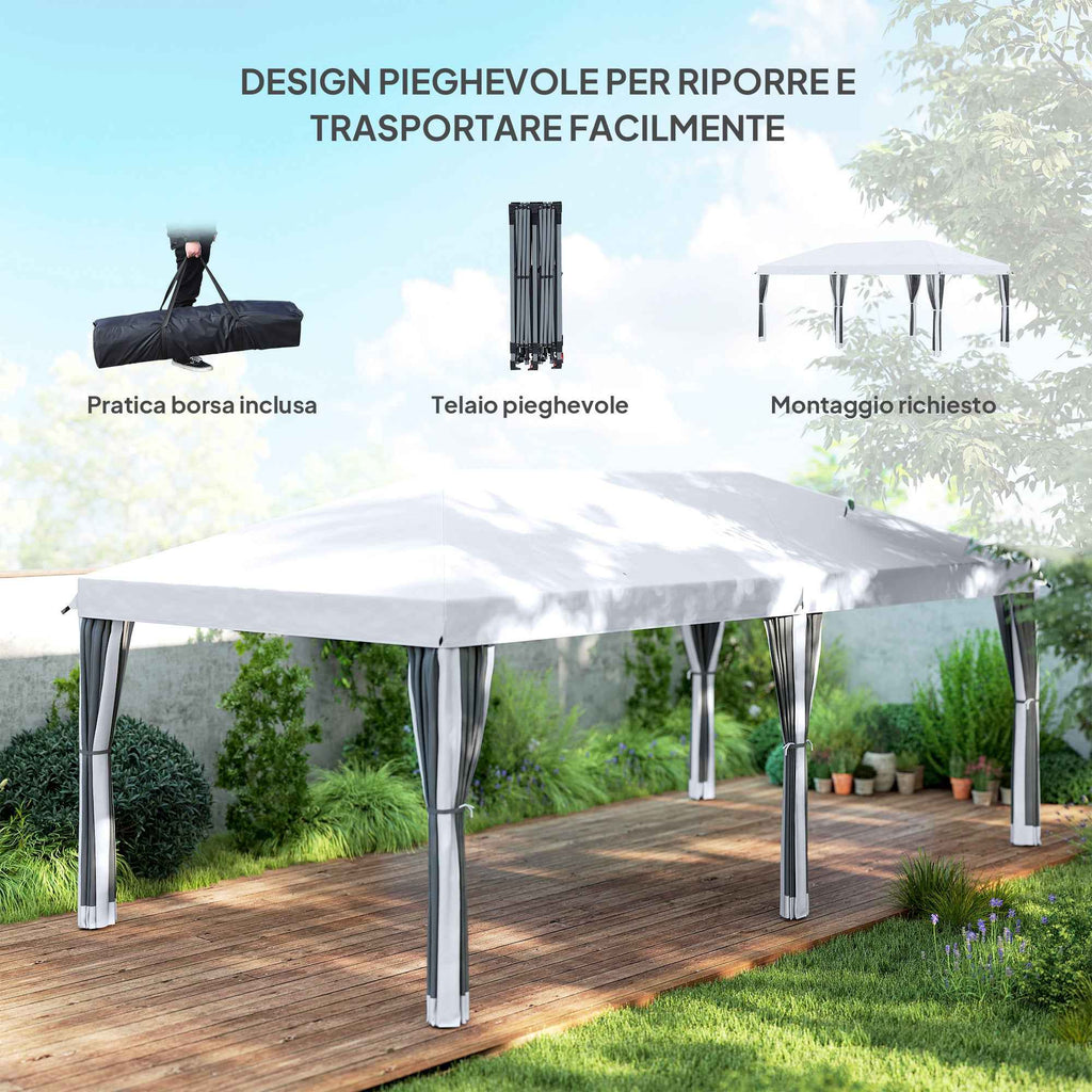 Outsunny 6x3m Folding Garden Gazebo with Mosquito Net and Carry Bag, Cream