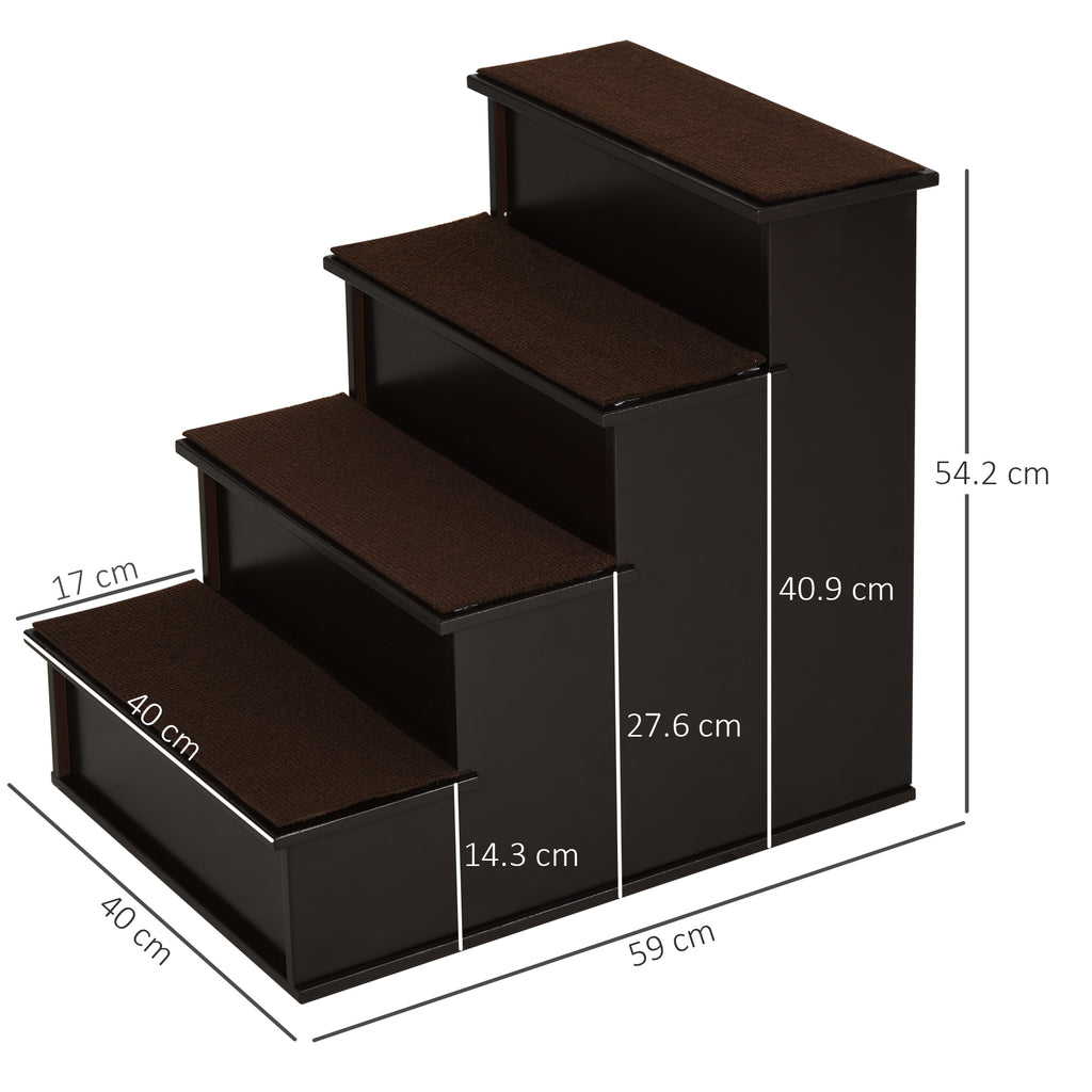 4-Step Dog and Cat Ladder with Removable Plush Cushions, 40x59x54.2 cm, Brown