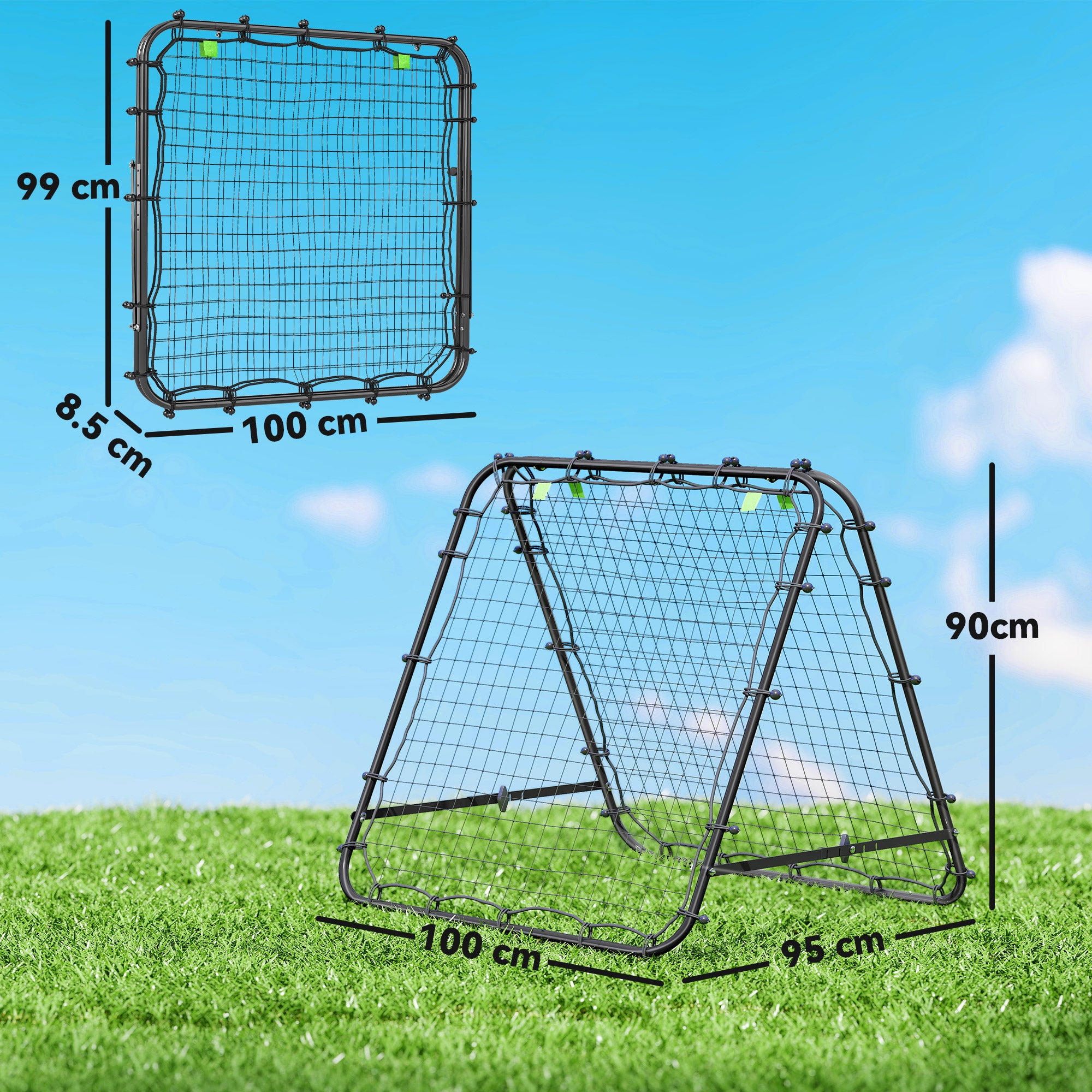 Foldable Soccer Rebounder Net with Adjustable Angle and Pegs, Made of PE and Metal, 100x95x90 cm, Black