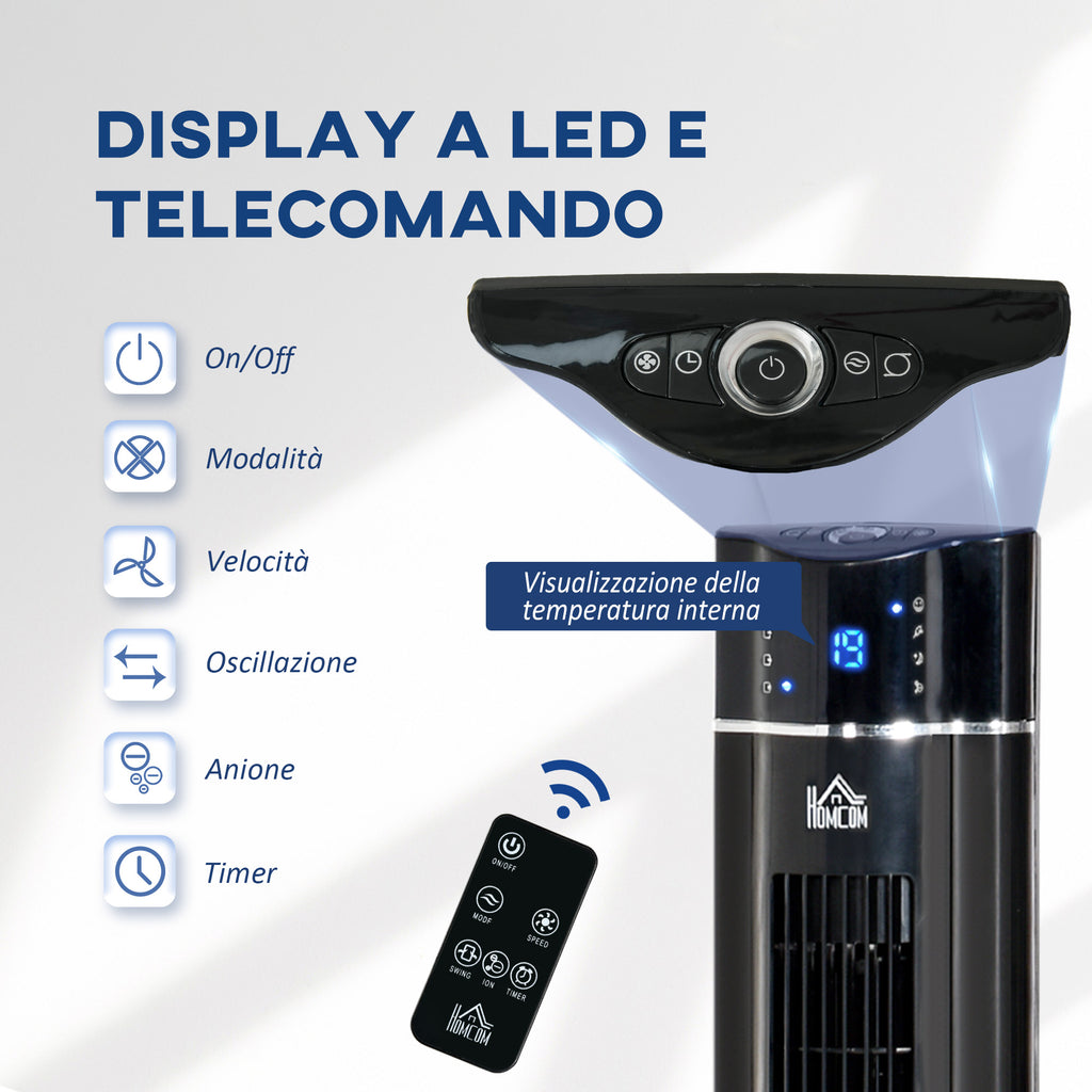 HOMCOM 60W Column Fan with 3 Speeds, 3 Modes and 8h Timer, in ABS, Ø32x106.8 cm, Black - Borgè