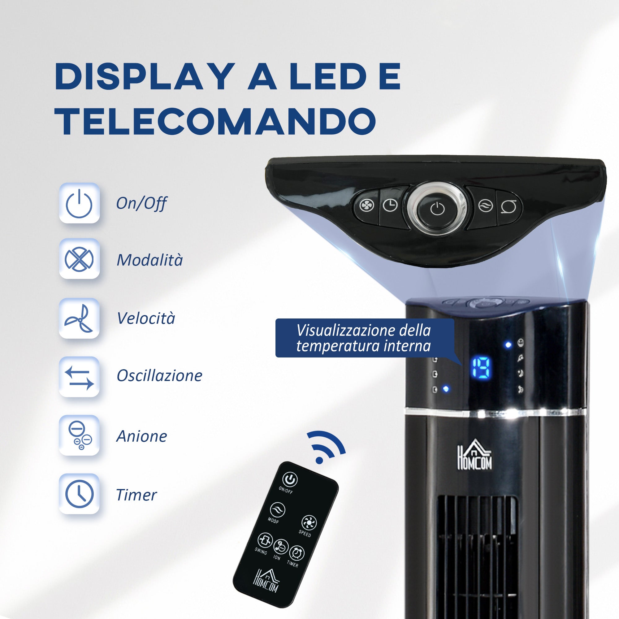 HOMCOM 60W Column Fan with 3 Speeds, 3 Modes and 8h Timer, in ABS, Ø32x106.8 cm, Black - Borgè