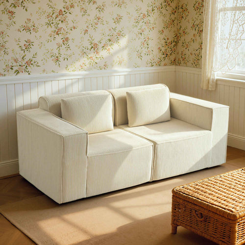 HOMCOM 3-Seater Modular Sofa with Deep Seat, Wide Armrests, and 2 Corduroy Cushions, Beige