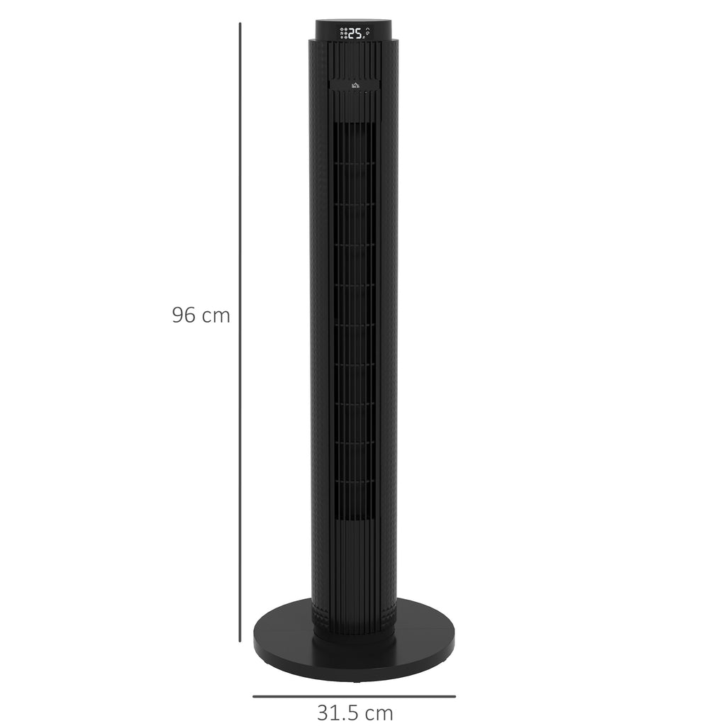 45W Tower Fan with 4 Modes and 3 Speeds with 12h Timer, in ABS, Ø31.5x96 cm, Black - Borgè