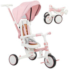 5-in-1 Children's Tricycle with Push Handle and Removable Cover, 96.5x49x101 cm, Pink