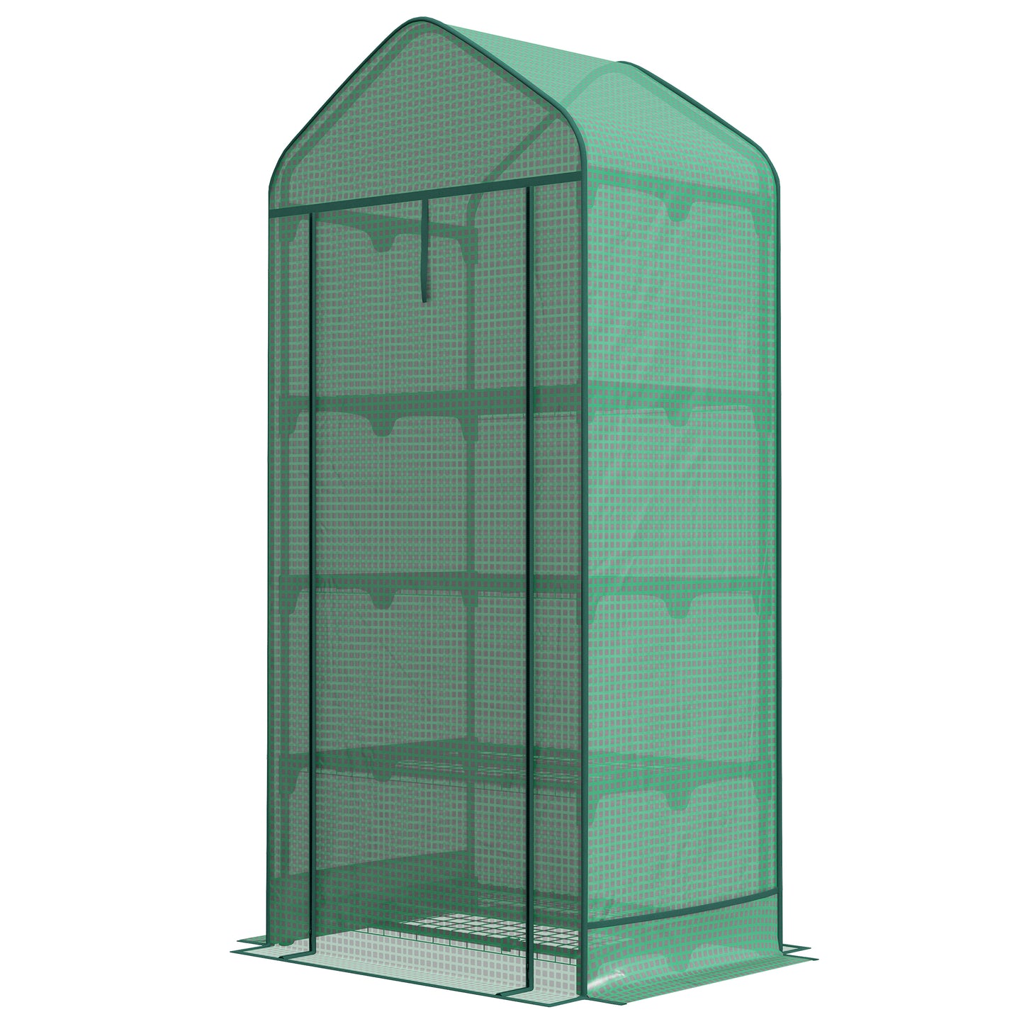 Outsunny 4-Tier Plant Greenhouse with Roll-Up Door, Metal and PE, 69x49x158 cm, Dark Green - Borgè