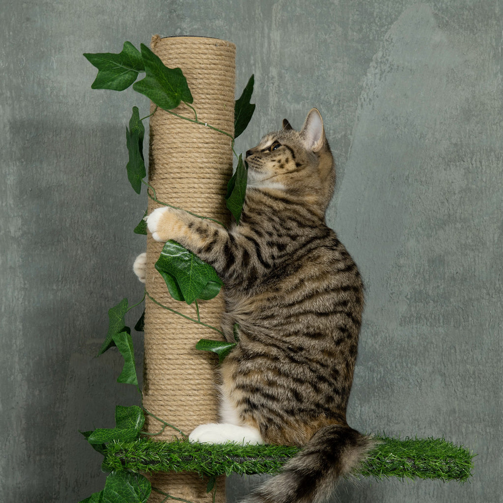 Cat Tree with Adjustable Tension Rod, 202-242 cm, Ceiling Mount, Green