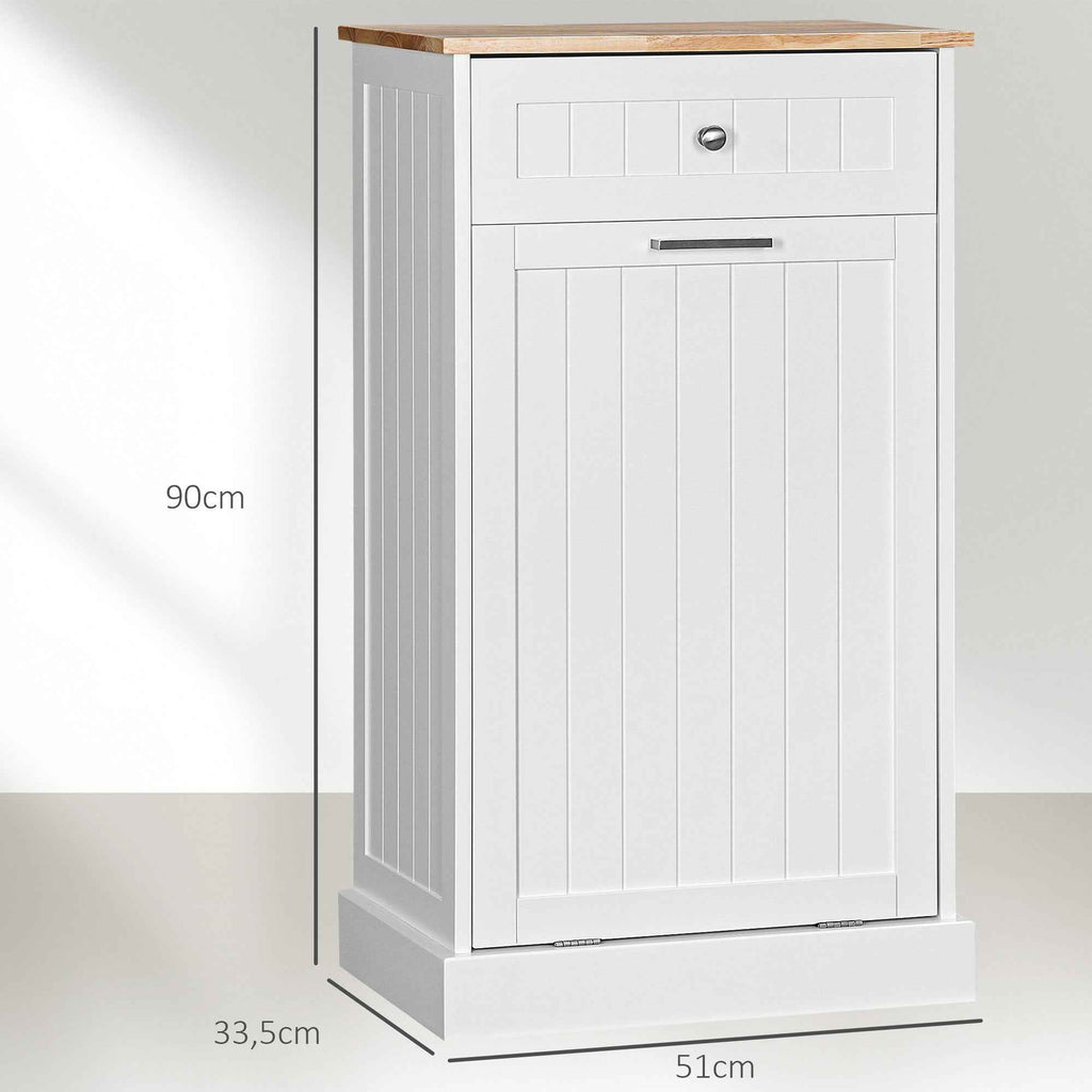 HOMCOM Kitchen Sideboard, Kitchen Cabinet with 38-Liter Trash Can Stand, Drawer, White