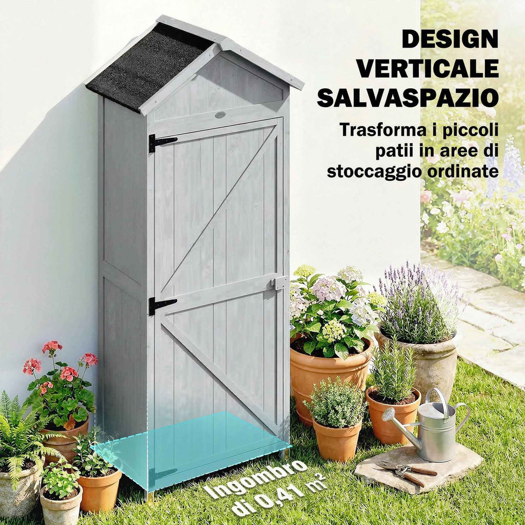 Outsunny Wooden Shed, 77x52.5x178cm, Wardrobe with Folding Workbench