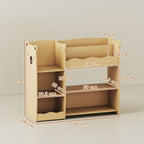 Toy Storage Shelf for Children Ages 3-8 with Open Shelves and Compartments, Wooden, 92x29x79 cm, Wood Color