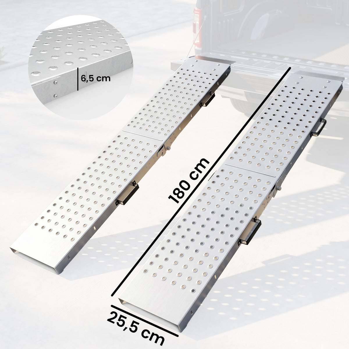 HOMCOM Set of 2 Folding Loading Ramps, 400 kg, for Motorcycles/ATVs/Trailers/Pick-ups, 180 x 25.5 cm, Silver