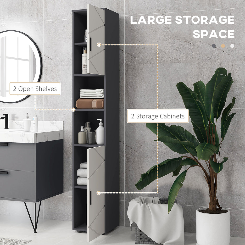 kleankin Bathroom Column in Chipboard with 2 Open Shelves and 2 2-Tier Cabinets, 30x30x183 cm, Gray - Borgè